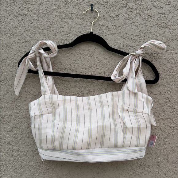 Lena Tops - Lena Cream Striped Tie-Shoulder Crop Top